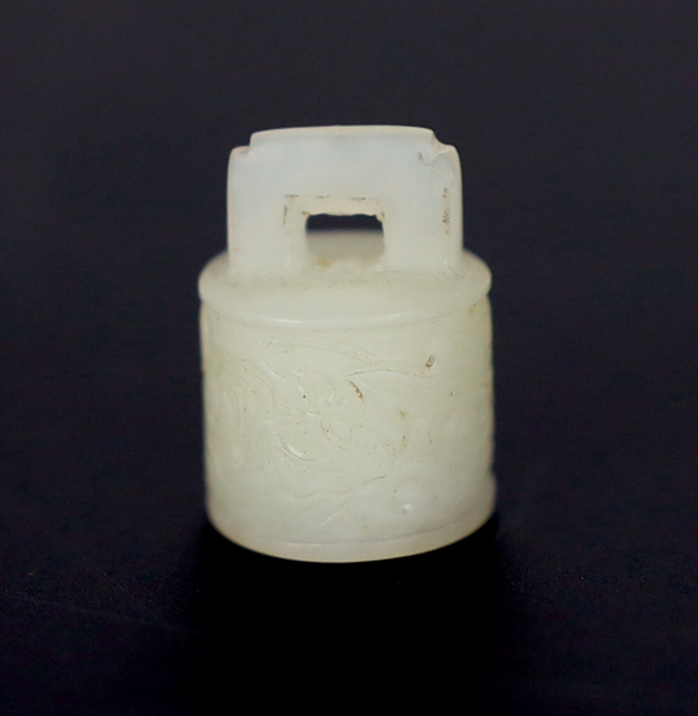 A Chinese miniature white jade seal of archaic bronze bell form, late Qing dynasty